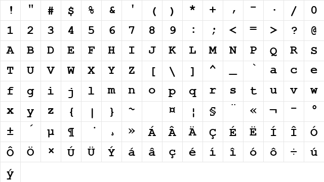 Courier New CE Bold Character Map Courier New CE Bold Character Map
