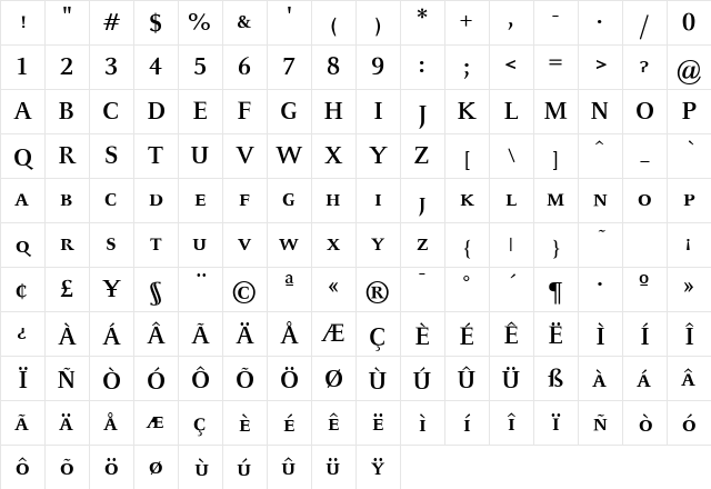 CelesteCaps Bold Character Map