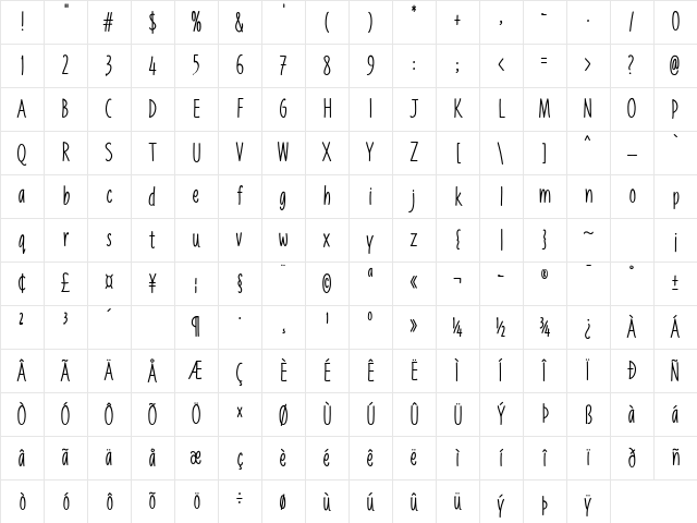 Liniga Regular Character Map