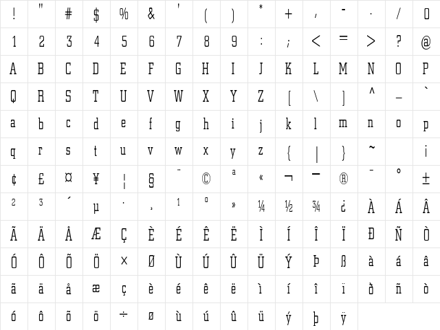 CenterCityCondensed Regular Character Map