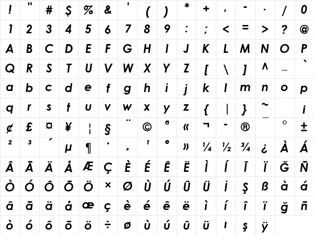 Century Gothic Bold Italic Character Map