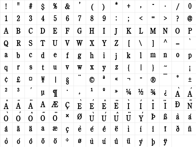Cento Condensed Bold Character Map Cento Condensed Bold Character Map