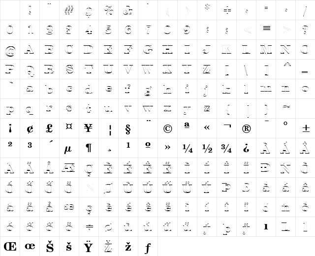 Century-Schoolbookoutl HU Bold Character Map Century-Schoolbookoutl HU Bold Character Map