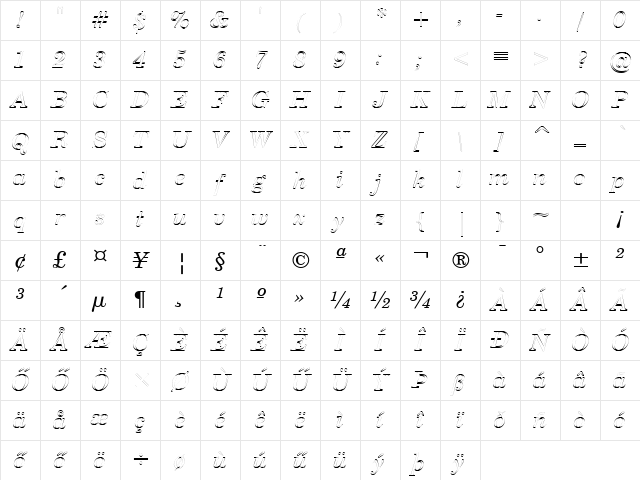 Century-Schoolbookoutl HU Italic Character Map Century-Schoolbookoutl HU Italic Character Map
