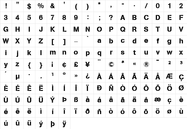 AG Book Regular Character Map