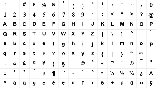 Arabic Transparent Bold Character Map