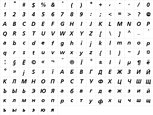 AG Foreigner Light-Bold Italic Bold Character Map