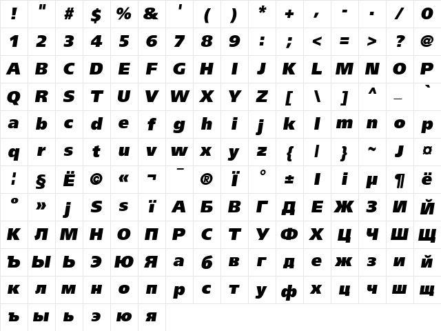 AG ForeignerULB-Oblique Medium Character Map