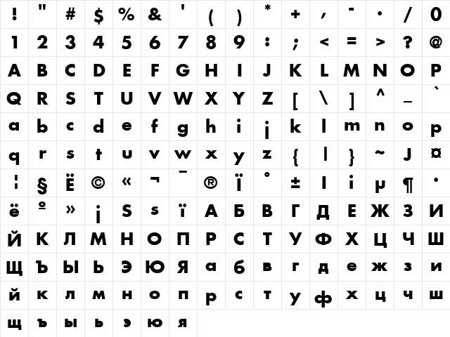 AG_Futura Bold Character Map