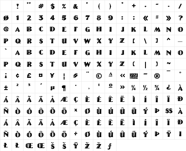 LinoLetterCut normal Character Map