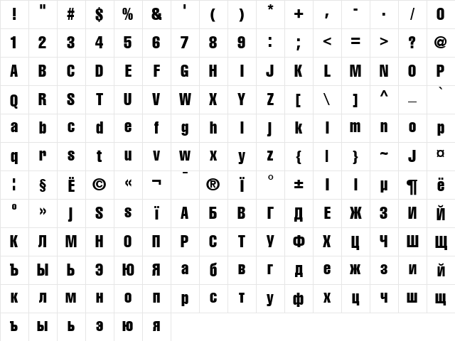AG Letterica Compr-Plain Medium Character Map