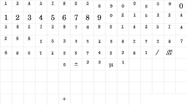 CenturySchoolbkRepriseFracSSK Regular Character Map