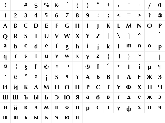 AGOpus Bold Character Map