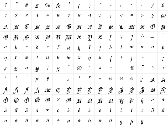 Certificate Italic Character Map