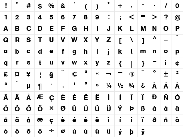 AG Schoolbook Bold Character Map