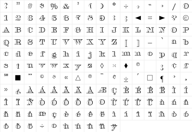 CgBarclayOpen Medium Character Map