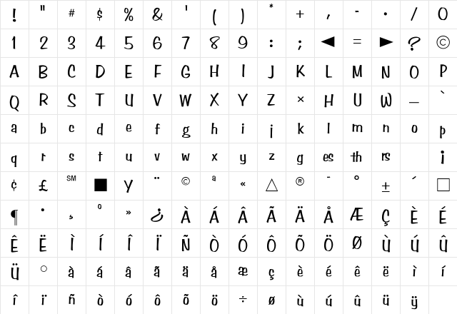 CgBenguiatFrisky Medium Character Map