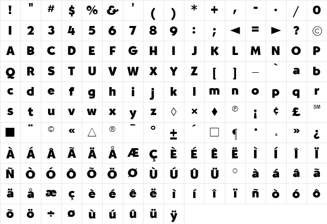 CgBernhardt Bold Character Map