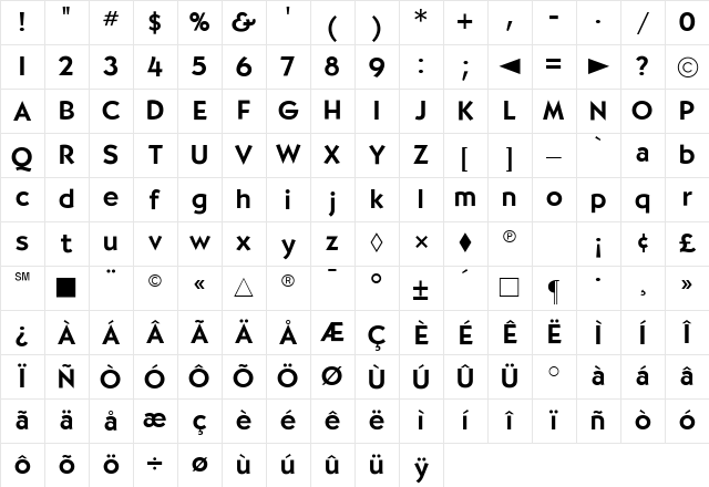 CgBernhardt Medium Character Map CgBernhardt Medium Character Map