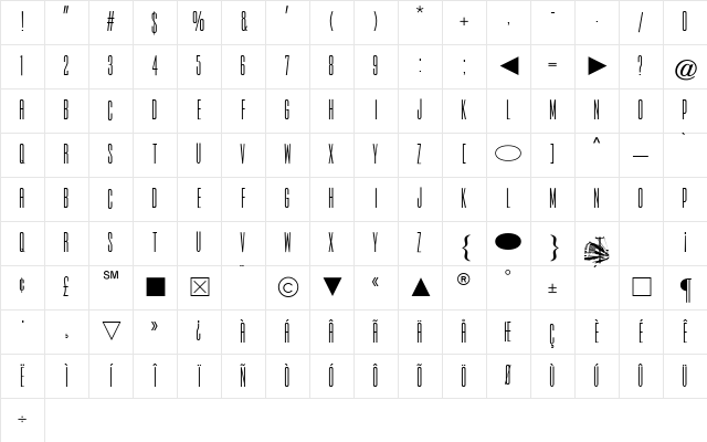 Cg Medium Character Map