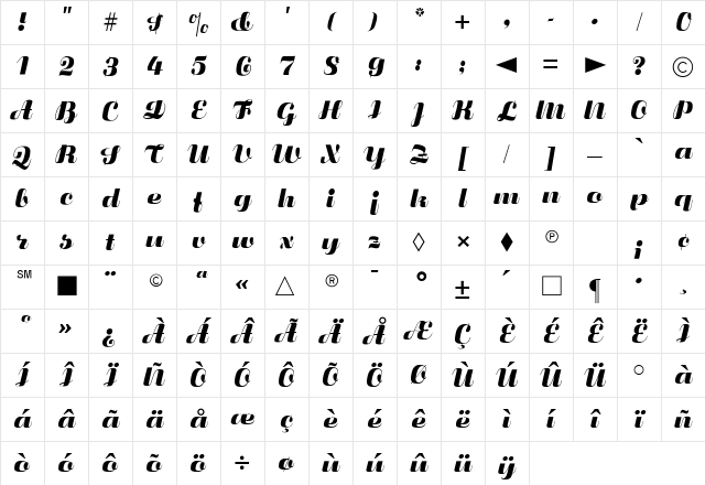 CgFluidum Bold Character Map CgFluidum Bold Character Map