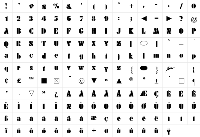 Cg Medium Character Map