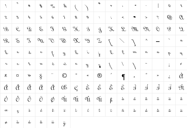 Linoscript Leftie Regular Character Map Linoscript Leftie Regular Character Map