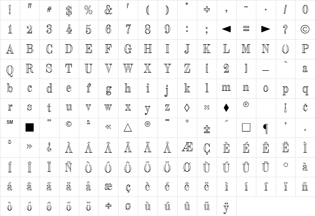 CgTorinoOpen Medium Character Map