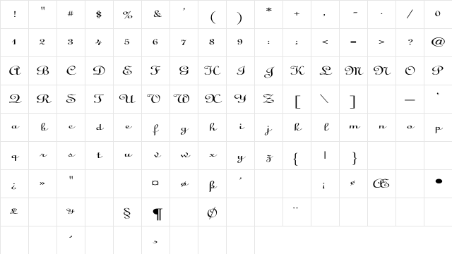 Linoscript-Light Ex Regular Character Map