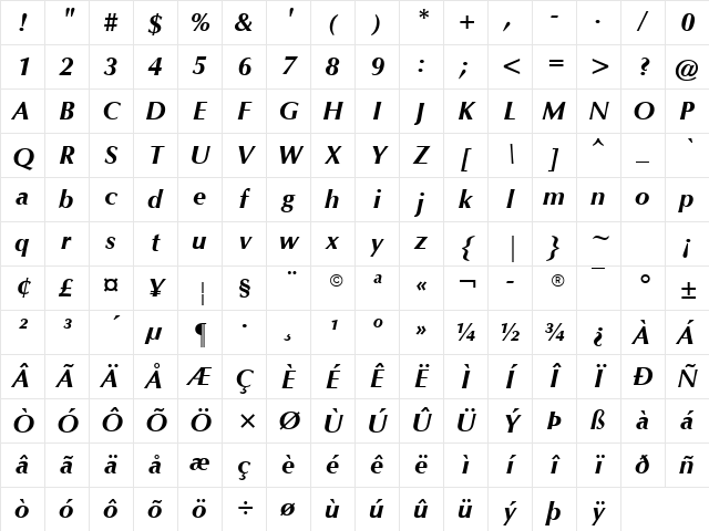 CG Omega Bold Italic Character Map CG Omega Bold Italic Character Map
