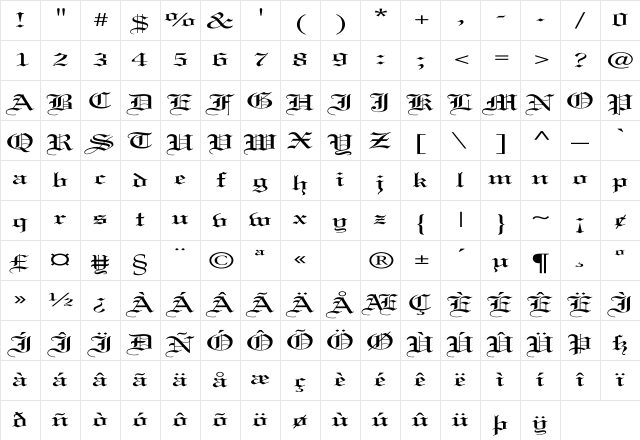 Linotext Ex Regular Character Map