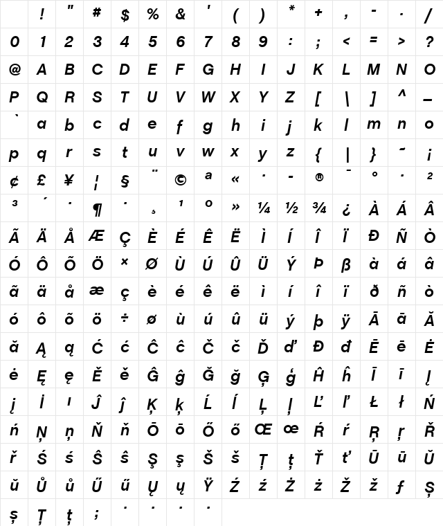 ChaletBook Bold Italic Character Map ChaletBook Bold Italic Character Map