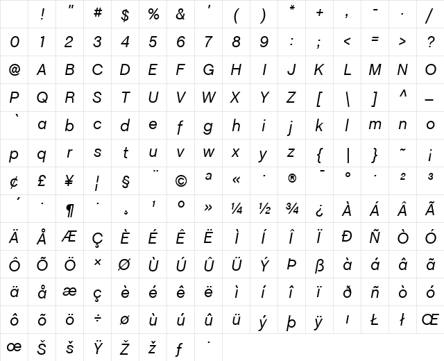 ChaletBookTT Italic Character Map ChaletBookTT Italic Character Map