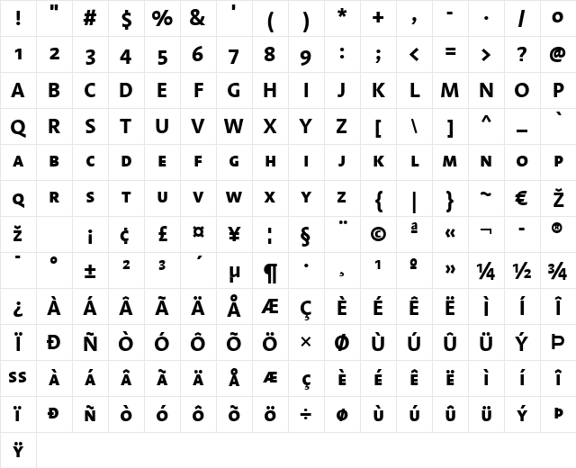 LTAromaSC Bold Character Map