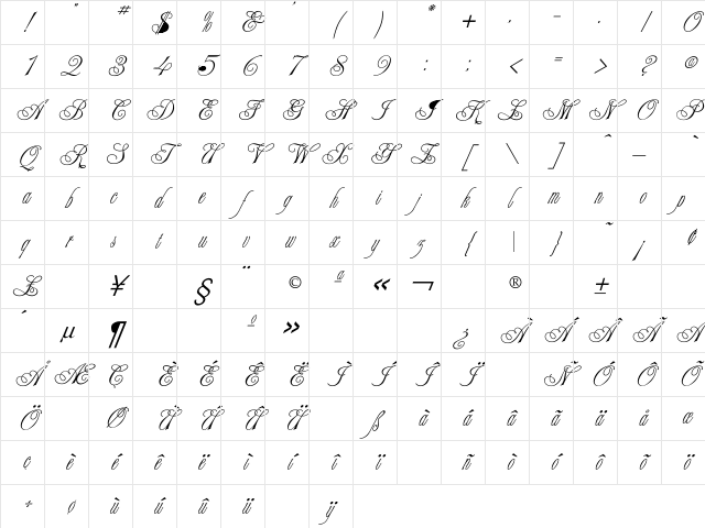 Champagne Regular Character Map