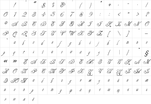 Champagne Cyrillic Regular Character Map