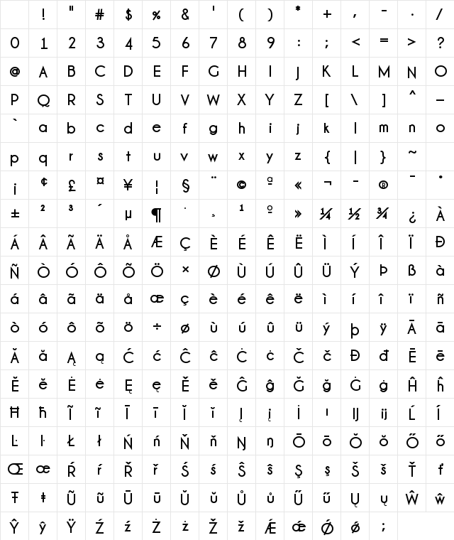 Champagne & Limousines Thick Regular Character Map Champagne & Limousines Thick Regular Character Map