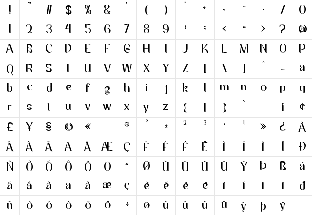 Agasiz Regular Character Map Agasiz Regular Character Map