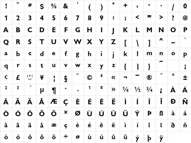 Chantilly Bold Character Map Chantilly Bold Character Map