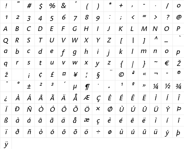 LTAroma Italic Character Map LTAroma Italic Character Map
