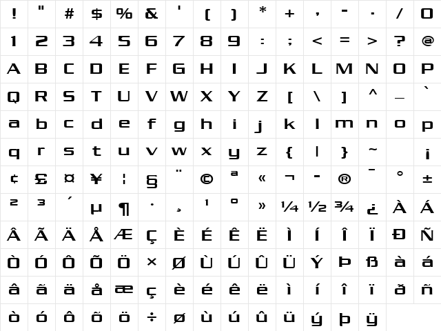 Chaney Wide Normal Character Map