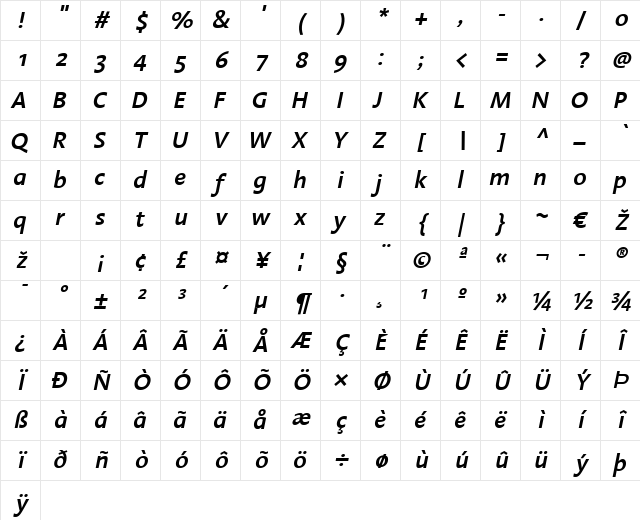 LTAroma Light Bold Italic Character Map LTAroma Light Bold Italic Character Map
