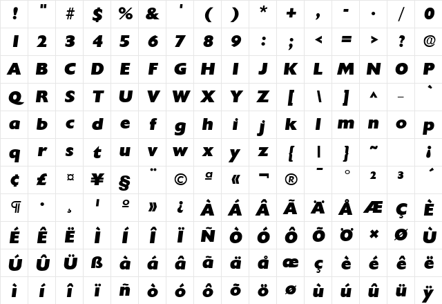 Chanson Heavy SF Bold Italic Character Map Chanson Heavy SF Bold Italic Character Map