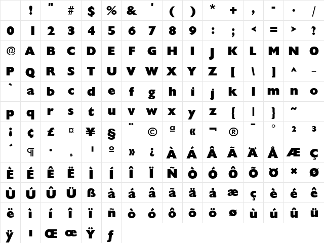 Chanson Heavy SF Bold Character Map Chanson Heavy SF Bold Character Map