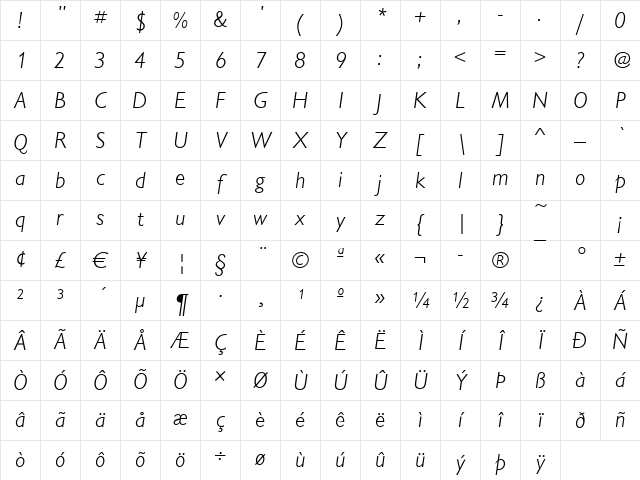Chantilly-Light Italic Character Map