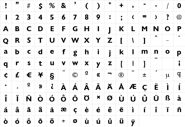 ChantillySerial Bold Character Map