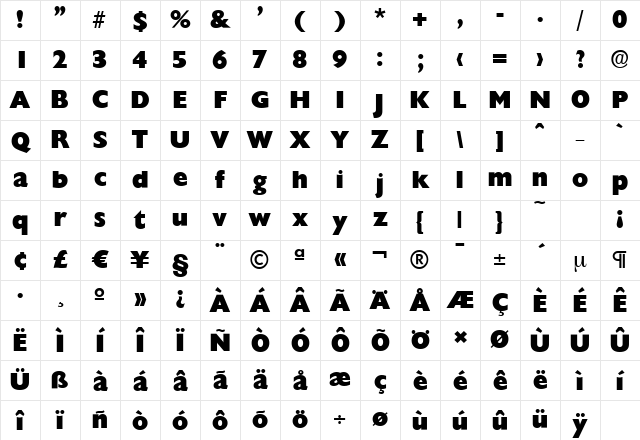 ChantillySerial-Heavy Regular Character Map ChantillySerial-Heavy Regular Character Map