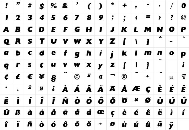 ChantillySerial-Heavy Italic Character Map