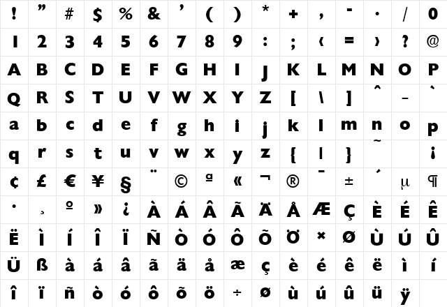 ChantillySerial-Xbold Regular Character Map ChantillySerial-Xbold Regular Character Map