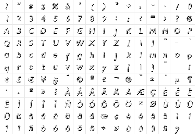 ChantillyShadow Italic Character Map ChantillyShadow Italic Character Map